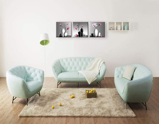 🌸 Quadro Moderno con Fiori in Vaso – 3 Pannelli da 30x30 cm