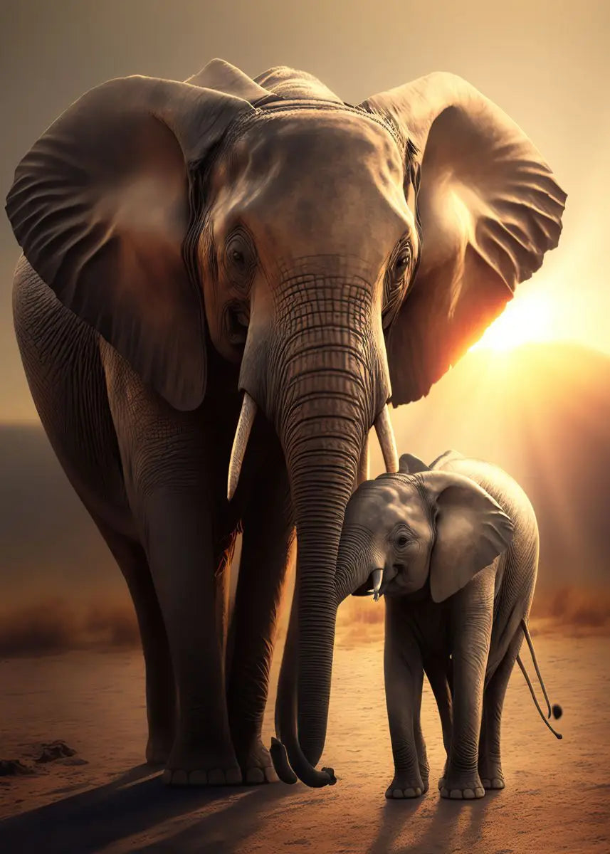 Vintage Elephants Sunset Landscape Wild Elephant Animal Art Posters Canvas Painting Wall Prints Pictures Living Room Home Decor