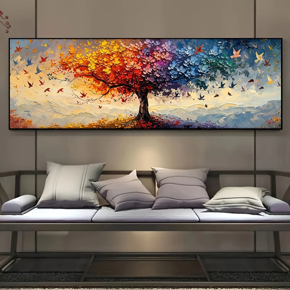 Oversized Tree of Life Canvas Art Printing Abstract Multicolor Butterfly Wall Art Prints for Living Room Bedroom Decor Frameless