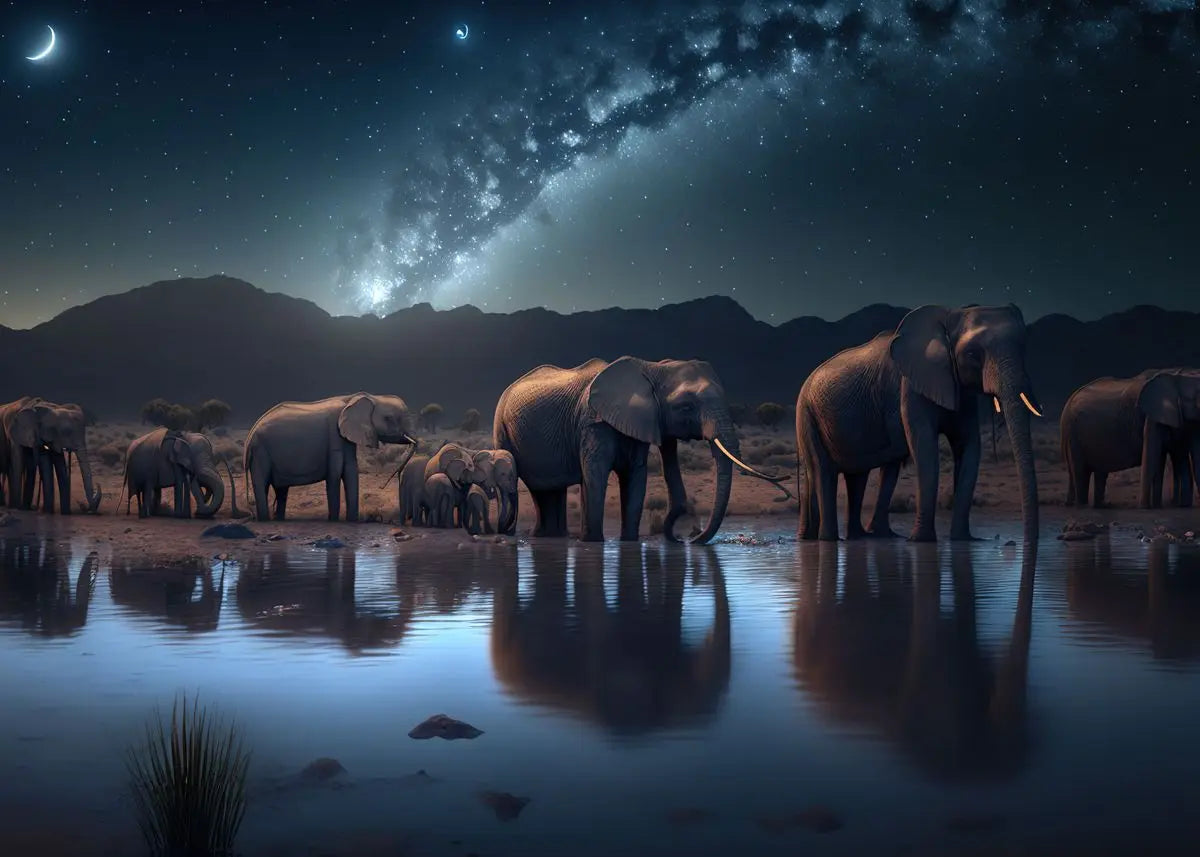 Vintage Elephants Sunset Landscape Wild Elephant Animal Art Posters Canvas Painting Wall Prints Pictures Living Room Home Decor