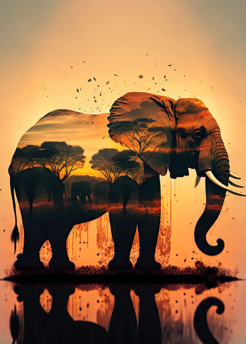 Vintage Elephants Sunset Landscape Wild Elephant Animal Art Posters Canvas Painting Wall Prints Pictures Living Room Home Decor