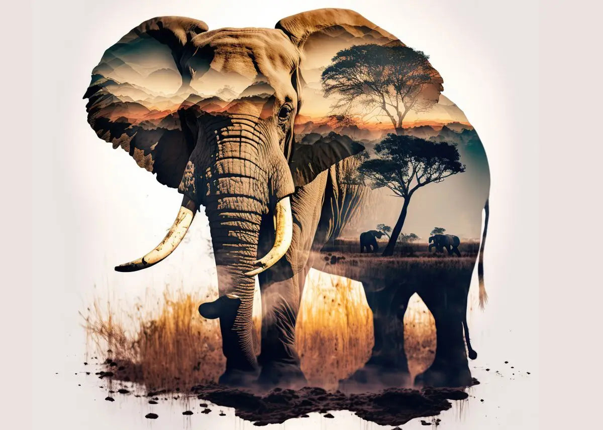 Vintage Elephants Sunset Landscape Wild Elephant Animal Art Posters Canvas Painting Wall Prints Pictures Living Room Home Decor