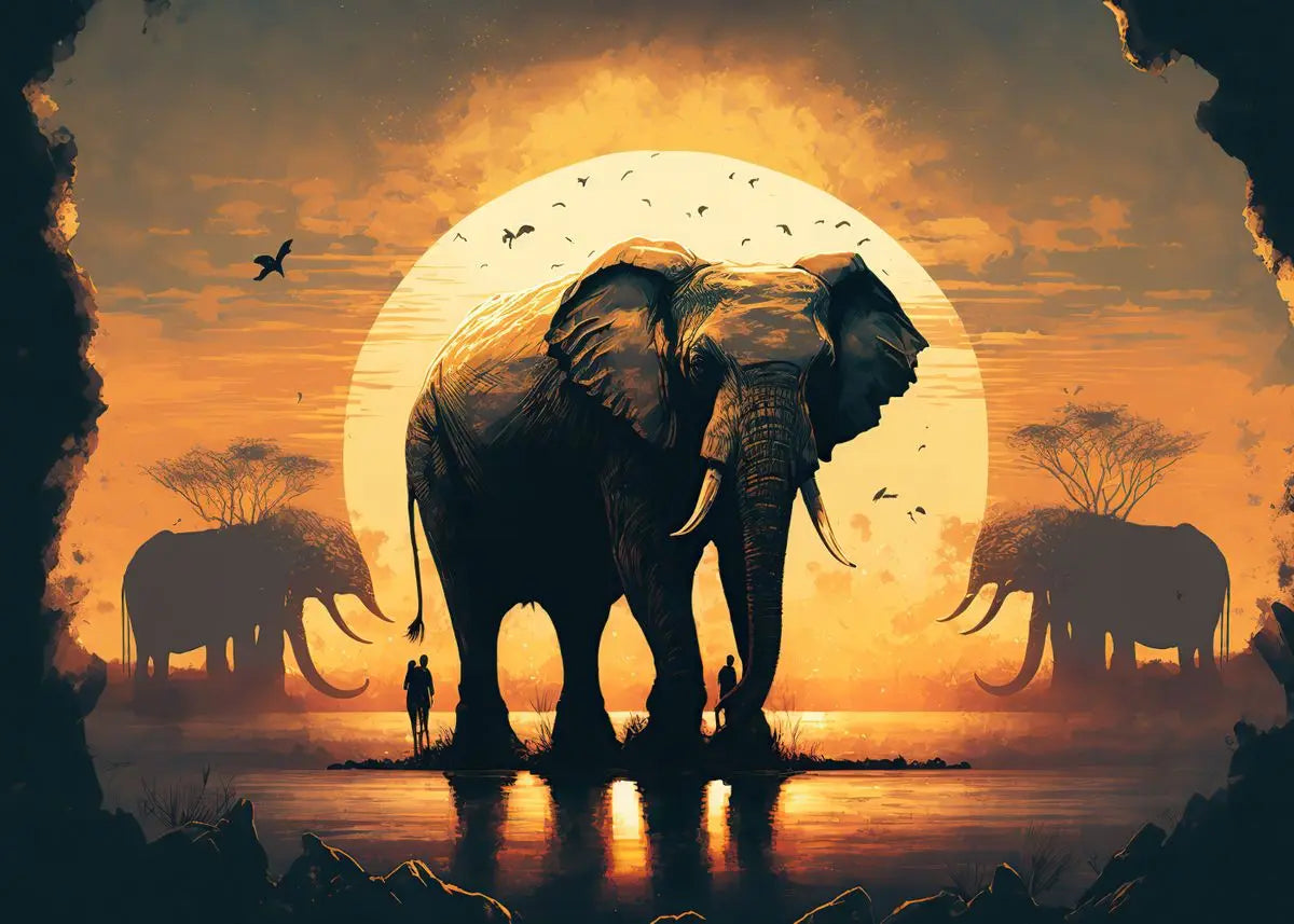 Vintage Elephants Sunset Landscape Wild Elephant Animal Art Posters Canvas Painting Wall Prints Pictures Living Room Home Decor