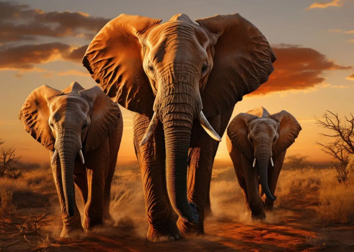 Vintage Elephants Sunset Landscape Wild Elephant Animal Art Posters Canvas Painting Wall Prints Pictures Living Room Home Decor