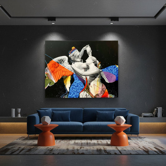 Quadro Amore e Psiche – Opera d’Arte Romantica su Tela Moderna 110x95 cm