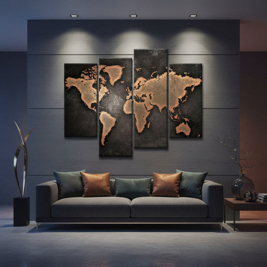 Quadro Mappamondo Moderno – Cartina Geografica in Stile Vintage - Urban