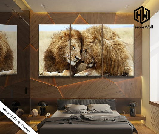 🦁 Quadri Leoni innamorati XXL – Forza, Eleganza e Natura Selvaggia su Tela