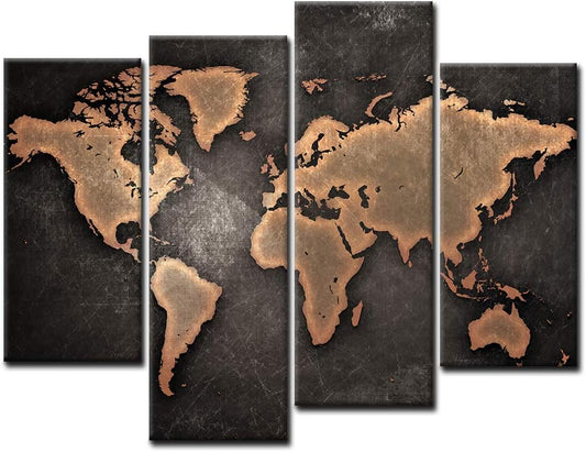 Quadro Mondo Carta geografica || mappamondo grande || cartina geografica || Sfondo Nero Stampa su Tela || Arte Quadri d'illustrazione per L'Ufficio Domestico Decorazione Moderna