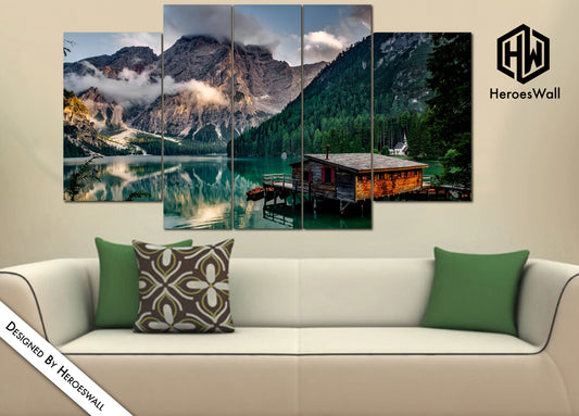 Quadro su tela || Lago di Braies || Quadri moderni paesaggi