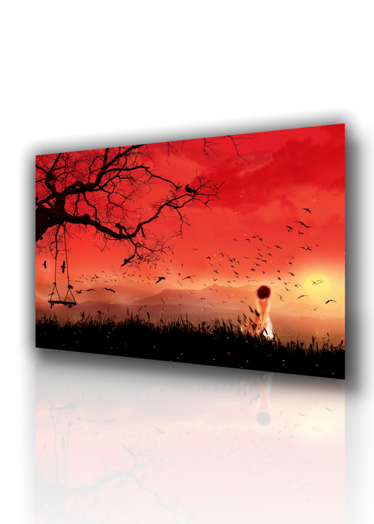 🌅 Quadro Moderno Paesaggio Astratto Fantasy – Tela 70x50 cm con Cornice