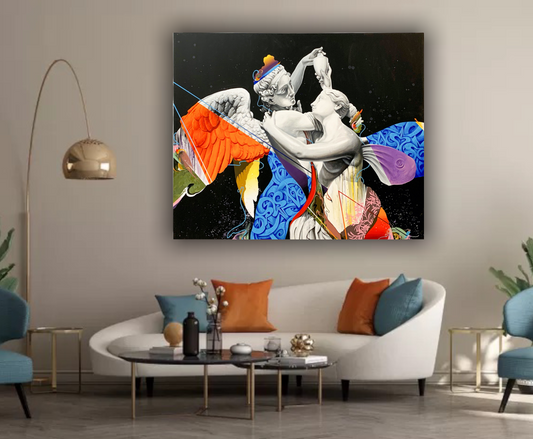 Quadro Amore e Psiche – Opera d’Arte Romantica su Tela Moderna 110x95 cm