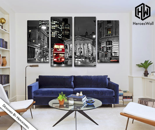 Quadro Londra con Autobus Rosso – Stampa su Tela Moderna in Stile Urban XXL