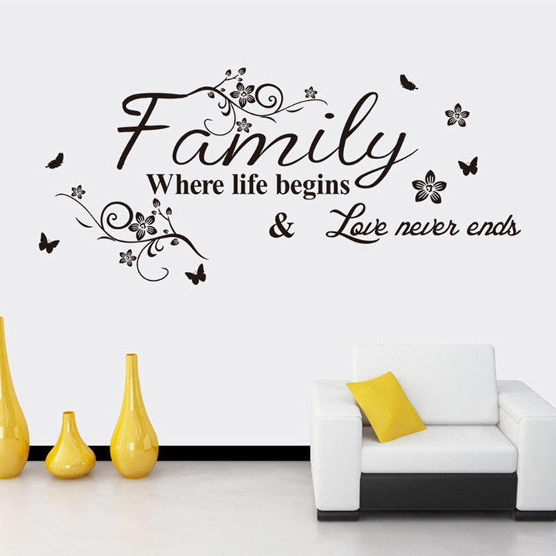 Adesivi murali rimovibili. Adesivi 3D da parete, WALL STICKERS per bambini per camera per soggiorno per sala da pranzo, scritte, scritta, famiglia, family, farfalla, farfalle