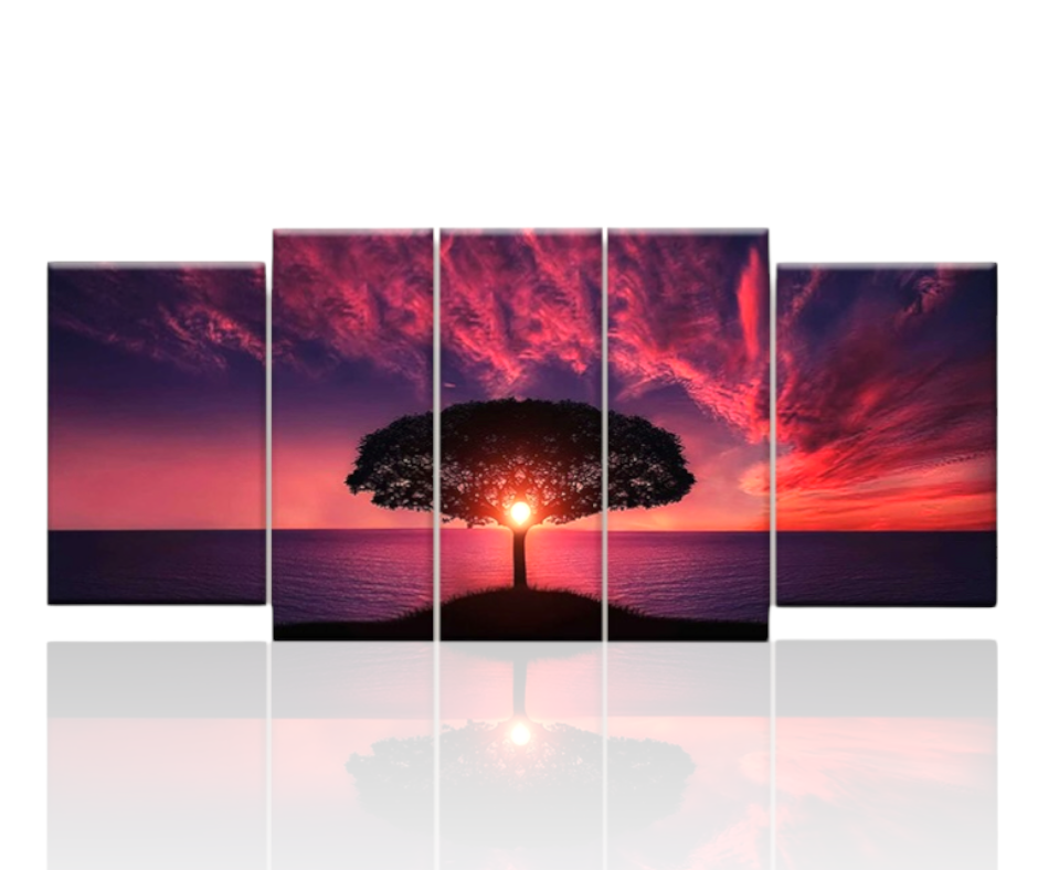 Quadro moderno Albero della Vita, stampa su tela ispirata ai paesaggi e tramonti suggestivi – ideale per arredare soggiorno, camera da letto o spazi eleganti