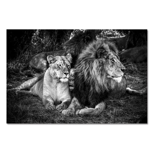 Modern Lion Family Wall Art Decoration Painting Canvas Print Posters Nature Lion Mural Pictures for Lioving Room Home Decoration