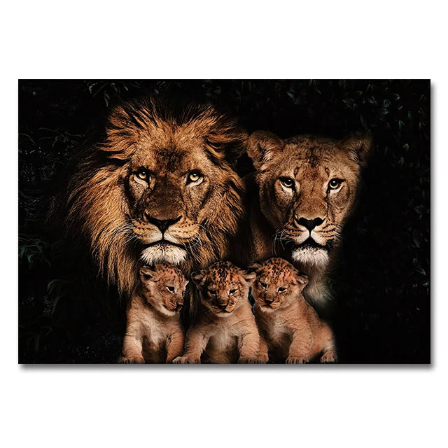 Modern Lion Family Wall Art Decoration Painting Canvas Print Posters Nature Lion Mural Pictures for Lioving Room Home Decoration