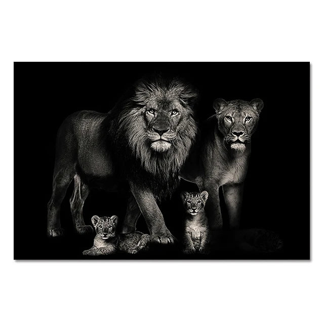 Modern Lion Family Wall Art Decoration Painting Canvas Print Posters Nature Lion Mural Pictures for Lioving Room Home Decoration