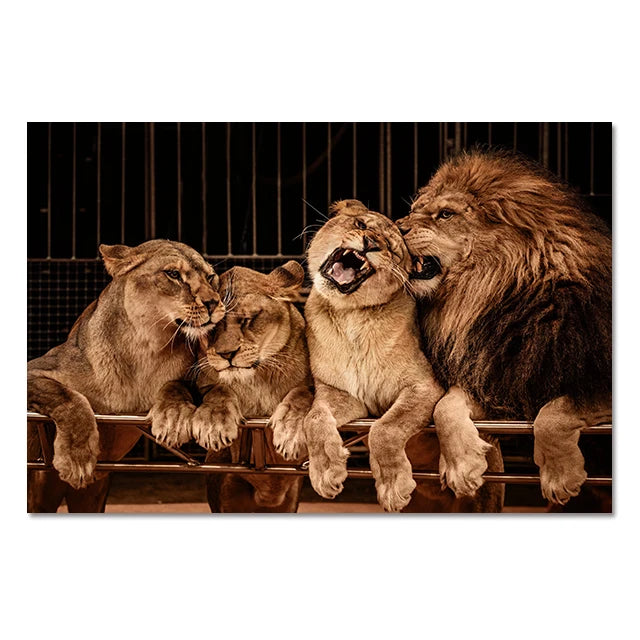 Modern Lion Family Wall Art Decoration Painting Canvas Print Posters Nature Lion Mural Pictures for Lioving Room Home Decoration