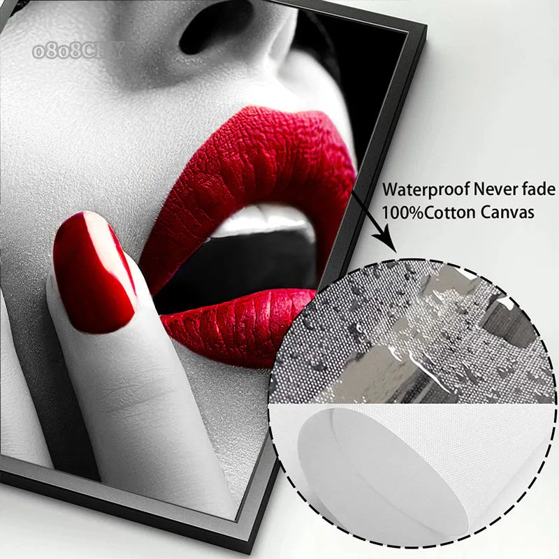 Sexy Red Lips Women Burning Money Cash Posters and Prints Canvas Paintings Fashion Girl Portrait Wall Art Picture Bar Home Decor