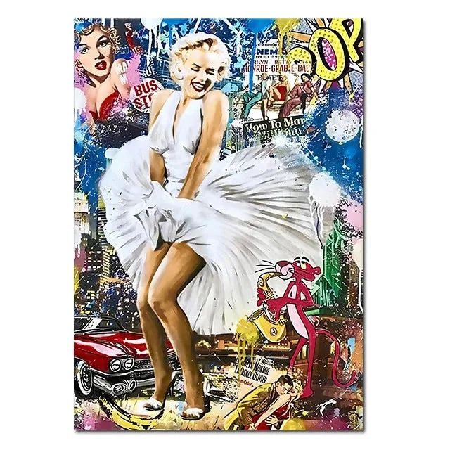 Sexy Classic Movie Star Monroe Poster Street Graffiti Pop Wall Art Canvas Painting Fashion Portrait Mural Home Shop Room Decor