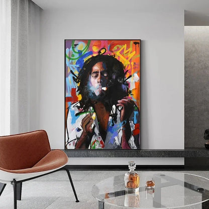 Classic Vintage Wall Art Graffiti Bob Marley Portrait HD Canvas Printed Poster Home Living Room Bedroom Decoration