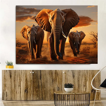 Vintage Elephants Sunset Landscape Wild Elephant Animal Art Posters Canvas Painting Wall Prints Pictures Living Room Home Decor