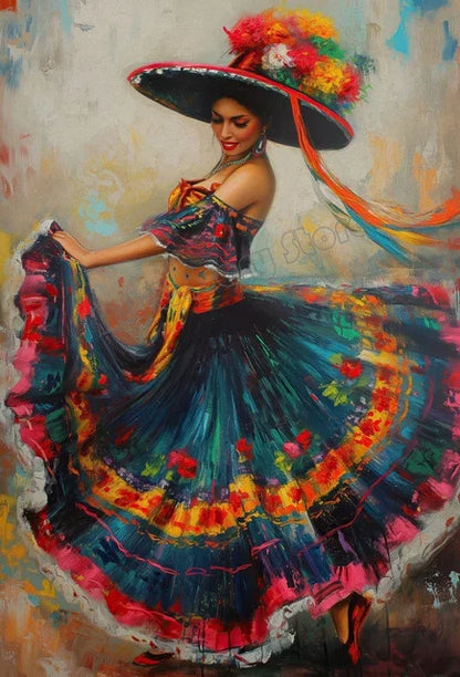 Vintage Mexican Folk Dance and Cacti Floral Landscape Canvas Poster  Artistic Wall Art for Home Decor Room Decoration TravelInsp
