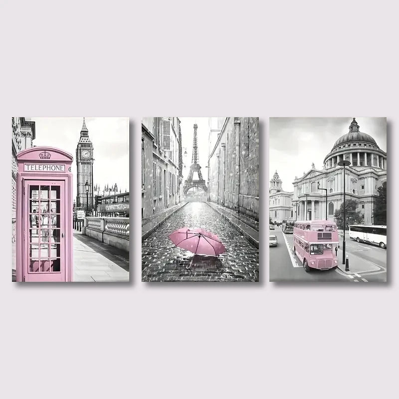 3pcs Modern Art Canvas Poster Eiffel Tower Girls Bedroom Decoration Lightpink Paris Theme Wall Art Living Room Corridor Decor