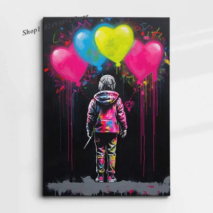 Banksy Modern Abstract Canvas Painting Print Graffiti Heart Wall Art Poster and Picture for Home Office Room Decor Unframed