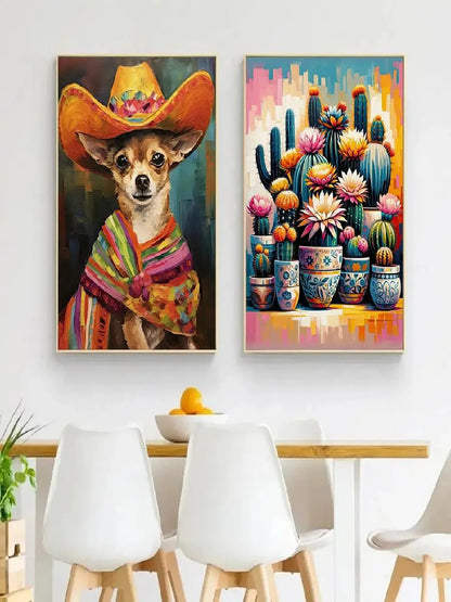 Vintage Mexican Folk Dance and Cacti Floral Landscape Canvas Poster  Artistic Wall Art for Home Decor Room Decoration TravelInsp