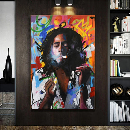 Classic Vintage Wall Art Graffiti Bob Marley Portrait HD Canvas Printed Poster Home Living Room Bedroom Decoration