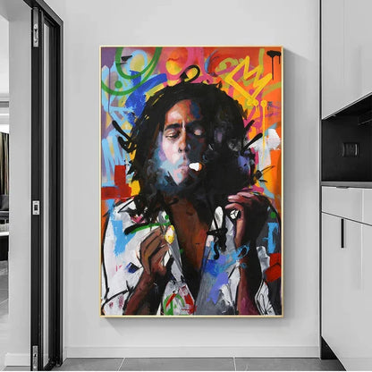 Classic Vintage Wall Art Graffiti Bob Marley Portrait HD Canvas Printed Poster Home Living Room Bedroom Decoration