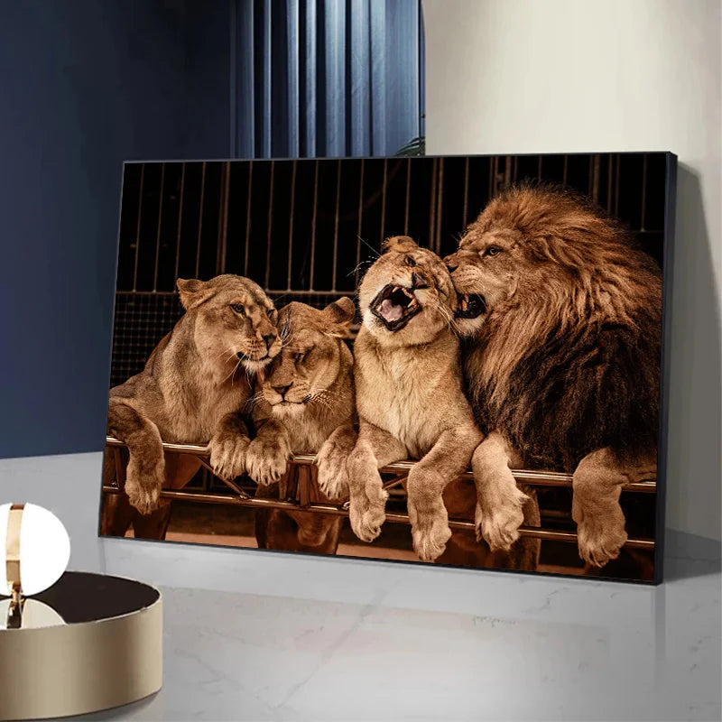 Modern Lion Family Wall Art Decoration Painting Canvas Print Posters Nature Lion Mural Pictures for Lioving Room Home Decoration