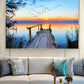 Sea Sunset & Wooden Bridge Landscape Canvas - Modern Wall Art Poster for Living Room Decor, Unframed