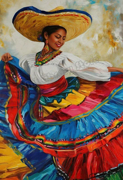 Vintage Mexican Folk Dance and Cacti Floral Landscape Canvas Poster  Artistic Wall Art for Home Decor Room Decoration TravelInsp
