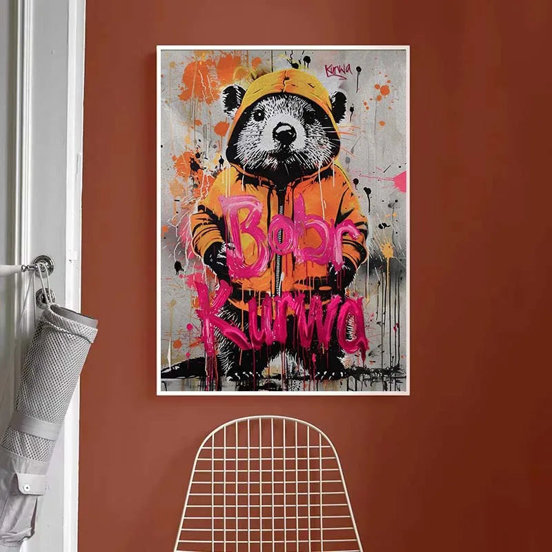 Banksy Pop Street Graffiti Wall Art Animal Canvas Posters and Prints Panda Dog Raccoon Painting for Living Room Decor Picture