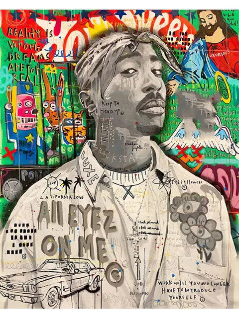 Abstract Graffiti Art Singer Tupac Hip Hop Portrait Poster Canvas Painting Print Rapper Wall Picture Cuadros for Room Home Decor