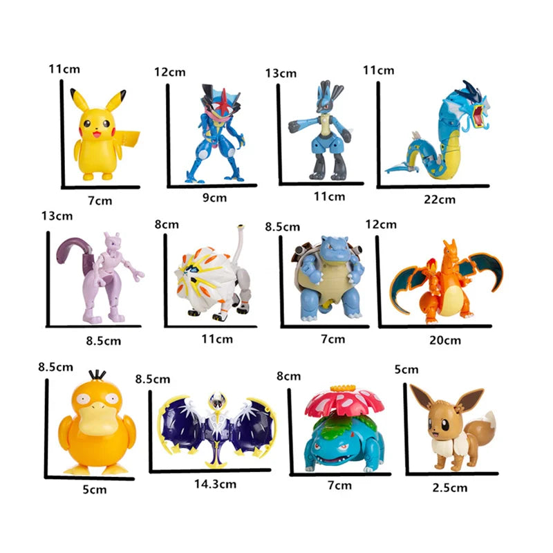 18Pcs Pokemon Anime Figure || statuette || action figures cartoon || statue anime Box Action Deformation Pikachu Gengar Mewtwo Pokeball