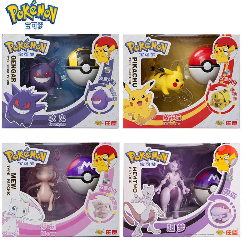 18Pcs Pokemon Anime Figure || statuette || action figures cartoon || statue anime Box Action Deformation Pikachu Gengar Mewtwo Pokeball