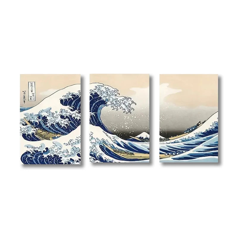 3pcs Japanese Style Canvas Print Posters Waves of Kanagawa Wall Art Paintings Living Room Bedroom Hallway Kitchen Wall Decors