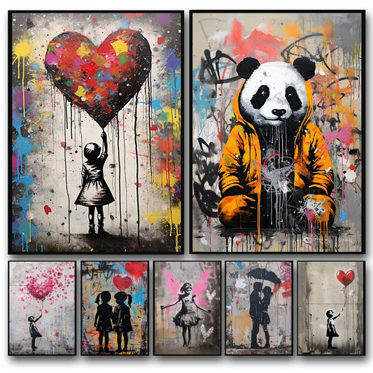 Banksy Boy Girl with Balloon on Canvas Posters and Prints Pop Street Graffiti Wall Art Painting for Living Room Home Decor