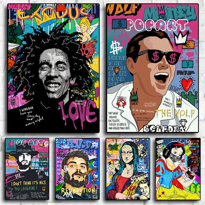 Graffiti Pop Canvas Painting Scarface Street Movie Wall Art Mona Lisa Abstract Protrait Posters And Prints Home Decor Mural
