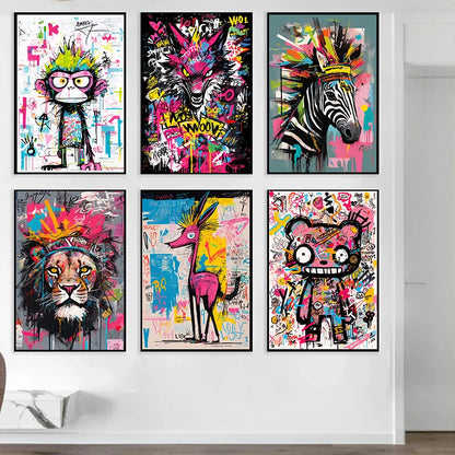 Animation Room Decor Animals Decoration Wall Art Coloured Home Decorations Canvas Painting Graffiti Cartoon Painted Decororation