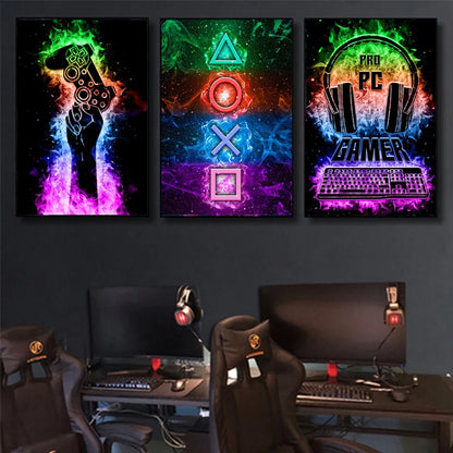 Canvas Paintings Gaming Room Gamepad Punk Style Posters and Prints Wall Art Pictures Gamer Gift for Boys Children Room Decor