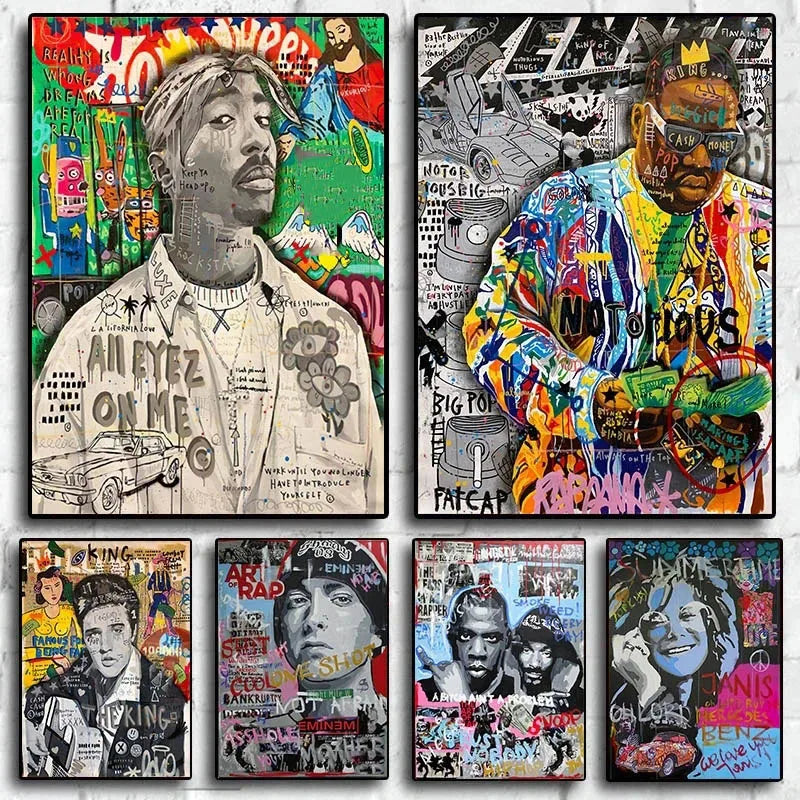 Abstract Graffiti Art Singer Tupac Hip Hop Portrait Poster Canvas Painting Print Rapper Wall Picture Cuadros for Room Home Decor