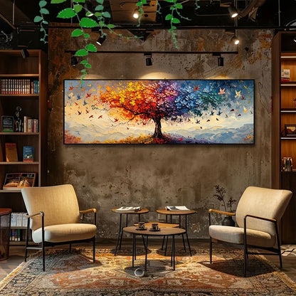 Oversized Tree of Life Canvas Art Printing Abstract Multicolor Butterfly Wall Art Prints for Living Room Bedroom Decor Frameless
