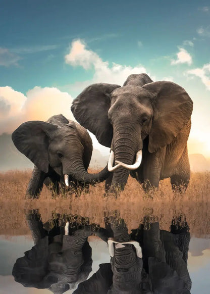 Vintage Elephants Sunset Landscape Wild Elephant Animal Art Posters Canvas Painting Wall Prints Pictures Living Room Home Decor