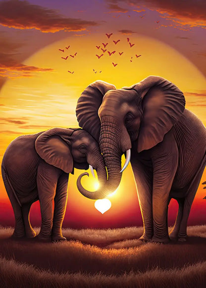 Vintage Elephants Sunset Landscape Wild Elephant Animal Art Posters Canvas Painting Wall Prints Pictures Living Room Home Decor