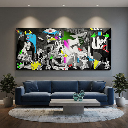 Quadro Guernica Colorato – Rivisitazione Moderna dell’Opera di Picasso su Tela HD