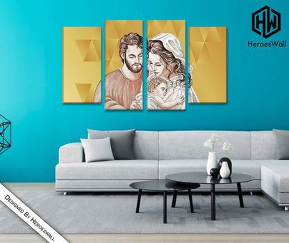 Quadro Sacra Famiglia Moderno – Gesù, Giuseppe e Maria – Stampa su Tela Pronta da Appendere
